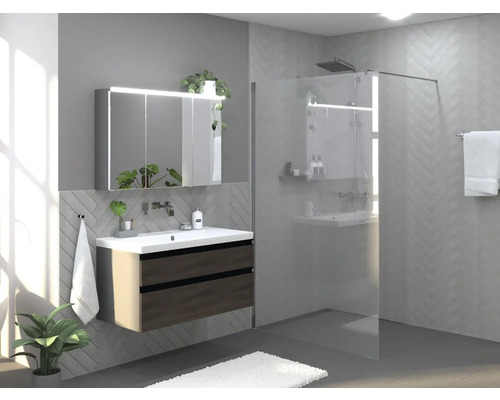 JUNGBORN Inloopdouche zijwand voor douchedeur Sette 80 cm chroom Moderne badkamer met wastafel, spiegelkast met verlichting en douche
