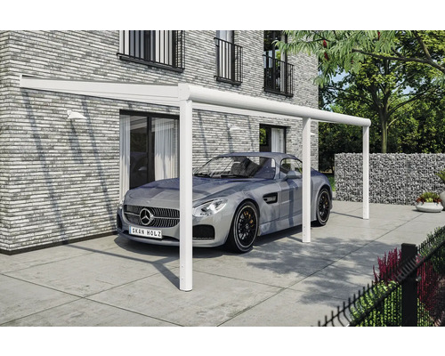 Moderne aluminium carport met een geparkeerde auto