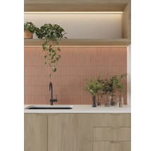 Keukenscène met wasbak, kraan, betegelde muur en decoratie