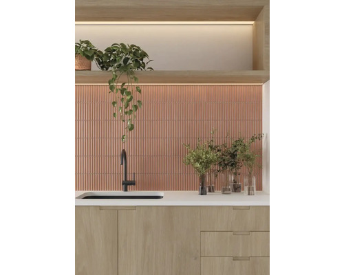 Keukenscène met wasbak, kraan, betegelde muur en decoratie