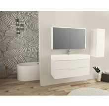Moderne badkamer met wastafelonderkast, spiegelkast en hoge kast