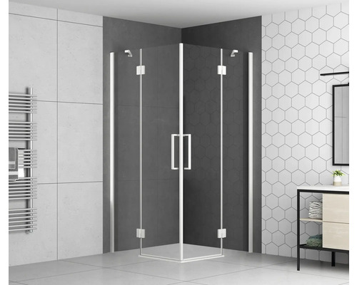 Hoekdouche met draaideur en handgreep in een moderne badkamer