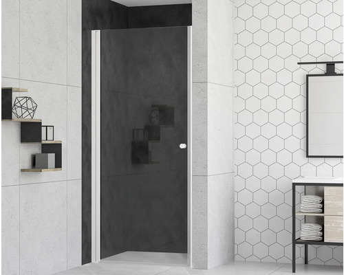 FORM&STYLE Douchedeur met draaideur Modena wit 80x195 cm helder glas Douchewand in een badkamer met wastafel en decoratie