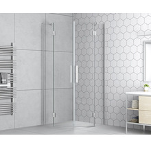 Badkamer met hoekdouche, wastafel en handdoekradiator