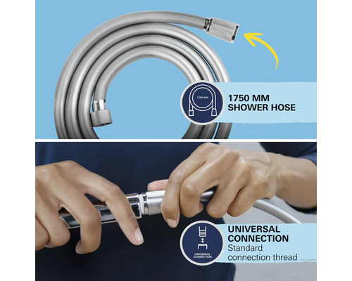 Doucheslang met een lengte van 1750 millimeter en universele aansluiting