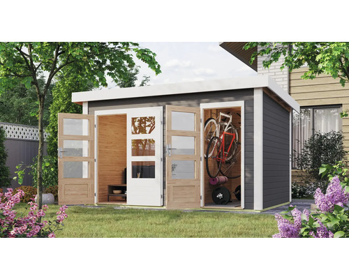KARIBU Tuinhuis Graubünden 1 vurenhout wit-grijs 398 x 273 cm
