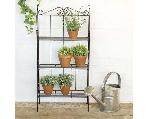 Zwart metalen rek met planten en een gieter