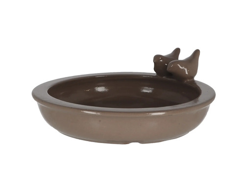 Keramische vogeldrinkbak met twee vogelfiguren