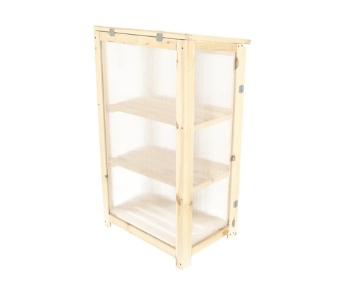 Plantenrek van hout met drie planken en transparante afdekking