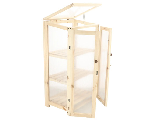 Houten plantenbak met deur en geopend deksel