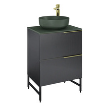 Wastafelmeubel met opzetwastafel en kraan voor de badkamer