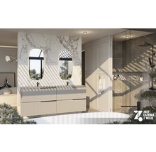 Moderne badkamer met dubbele wastafel, spiegels en douche