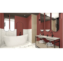 Moderne badkamer met vrijstaand bad, dubbele wastafel en spiegels