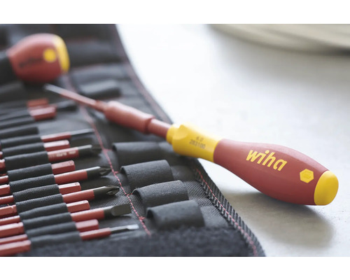 Wiha schroevendraaierset met verwisselbare bits in een rolzak