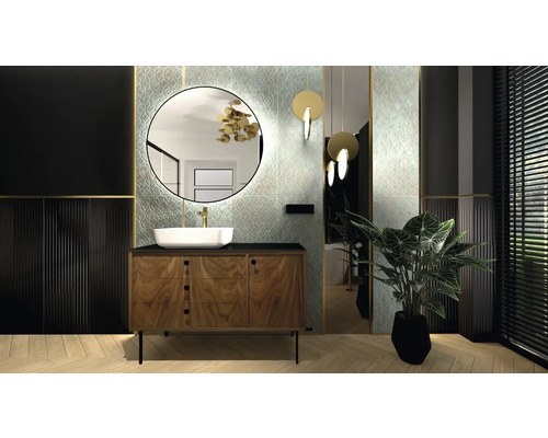 Moderne badkamer met wastafel, spiegel en planten