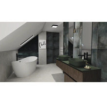 Moderne badkamer met ligbad, douche en dubbele wastafel