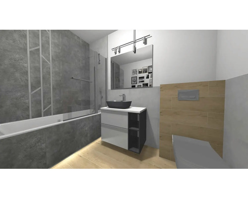 Moderne badkamer met bad, wastafel en toilet.