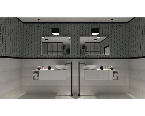 Lichte badkamer met twee wastafels en spiegels