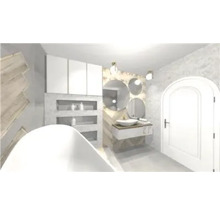 Badkamer met bad, wastafel, spiegels en kasten voor een modern design