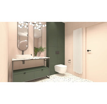 Moderne badkamer met wastafel, spiegels, toilet en radiator