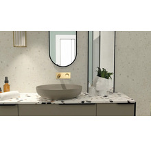 Moderne badkamer met wastafel, spiegel en decoraties op een wastafel