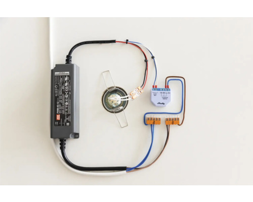 Installatie van een lamp met led driver, Shelly relais en klemmen