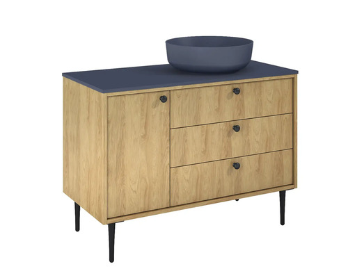Wastafelonderkast met opzetwastafel, houtlook en drie lades