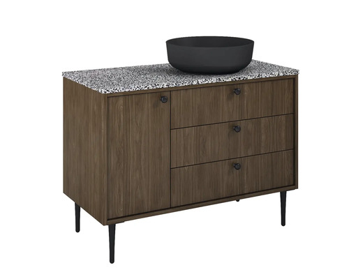 Wastafelmeubel met wastafel, deur en drie lades