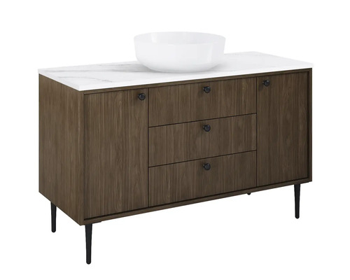 Wastafelmeubel met wastafel op een dressoir met laden en deuren