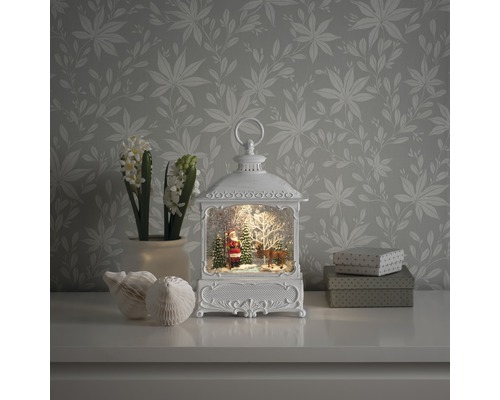 Decoratieve lantaarn met kerstmotief, ledverlichting en sneeuwglobe-effect voor de kerstperiode