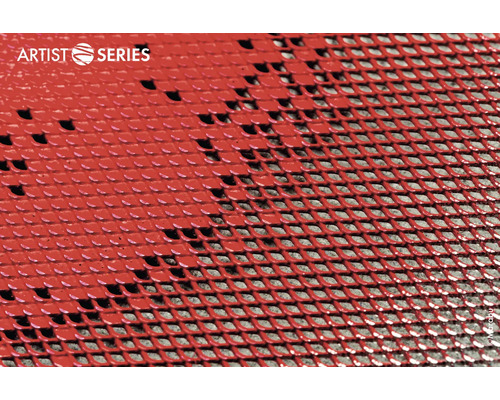 Gedetailleerd beeld van een rood metalen rooster