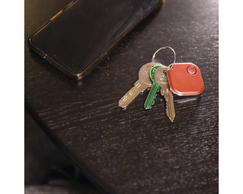 Sleutelhanger met sleutelvinder en meerdere sleutels op een oppervlak