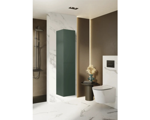 Badkamer met douche, toilet en hoge smalle kast