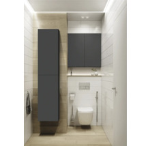 Moderne badkamer met toilet, stortbak, wastafel en kasten