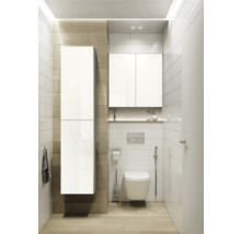 Moderne badkamer met toilet, wastafelonderkast en hoge kast
