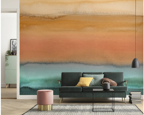 KOMAR Fotobehang vlies P280-VD3 Pure 2 abstract natuur 300x250 cm Woonkamer met patroonbehang, bank en bijzettafel