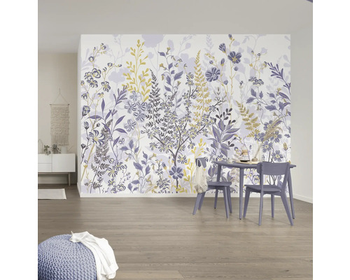 KOMAR Fotobehang vlies P276-VD4 Pure 2 Bloomique 400x250 cm Woonkamer met bloemenbehang, tafel en stoelen