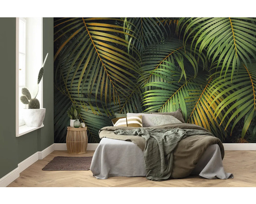 KOMAR Fotobehang vlies PSH109-VD4 Pure 2 Amazon Fern 400x250 cm Slaapkamer met fotobehang met plantenmotieven, bed en decoraties