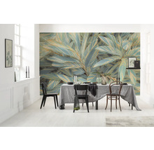 Eetkamer met eettafel en bloemen fotobehang