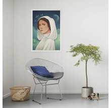 Decoratieve Star Wars wanddecoratie van Prinses Leia in witte lijst in een woonkamer
