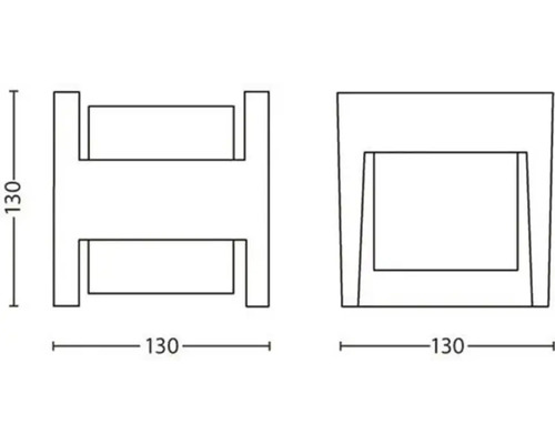Technische tekening van een plantenbaksteen met afmetingen van 130 x 130 centimeter.