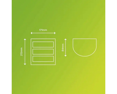 Technische tekening met afmetingen van een brievenbus.