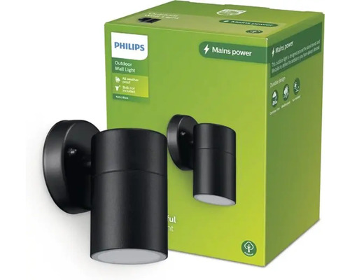 Philips buitenwandlamp in het zwart met productverpakking