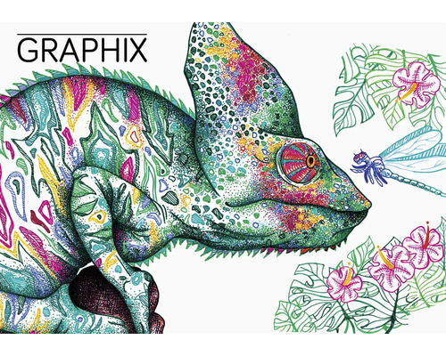 Illustratie van een kameleon met insecten en planten