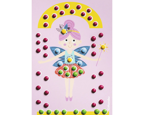 Kleurplaat met sprookjesmotief en gekleurde stippen om op te plakken