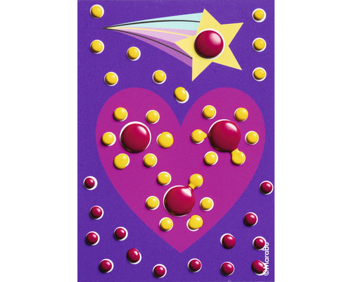 Decoratief schilderij met hart, ster en punten op een paarse achtergrond