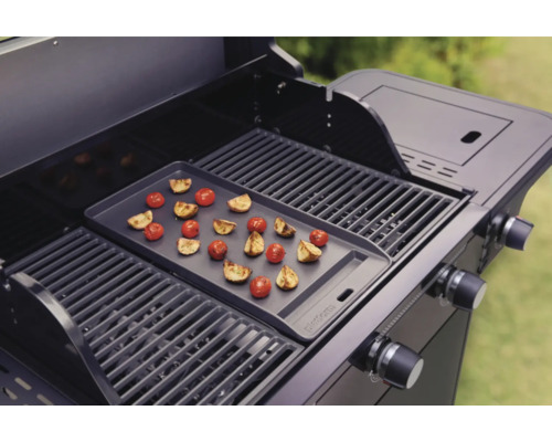Barbecue met grillplaat en gegrilde tomaten