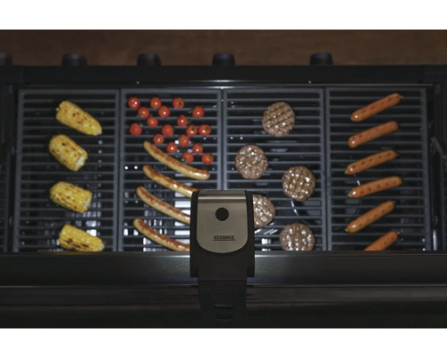 Barbecue met maïskolven, worstjes, tomaten en burgerpasteitjes