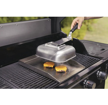 Gasbarbecue met roestvrijstalen plaat en burgerstolp voor het grillen van burgers