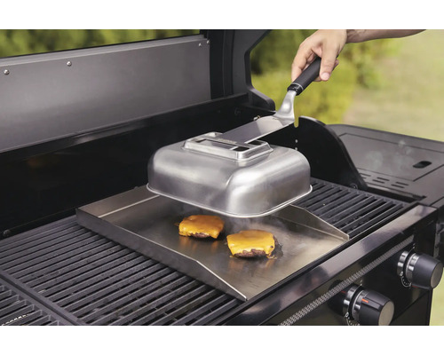 Gasbarbecue met roestvrijstalen plaat en burgerstolp voor het grillen van burgers